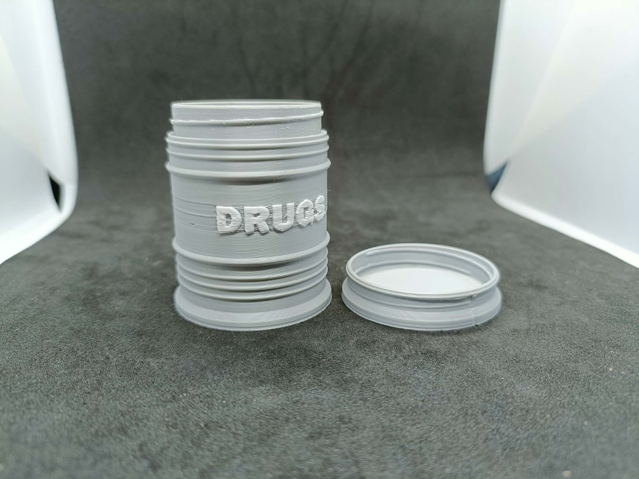 Pojemnik Beczka DRUGS Organizer na Tabletki Śruby Druk 3D 104mm