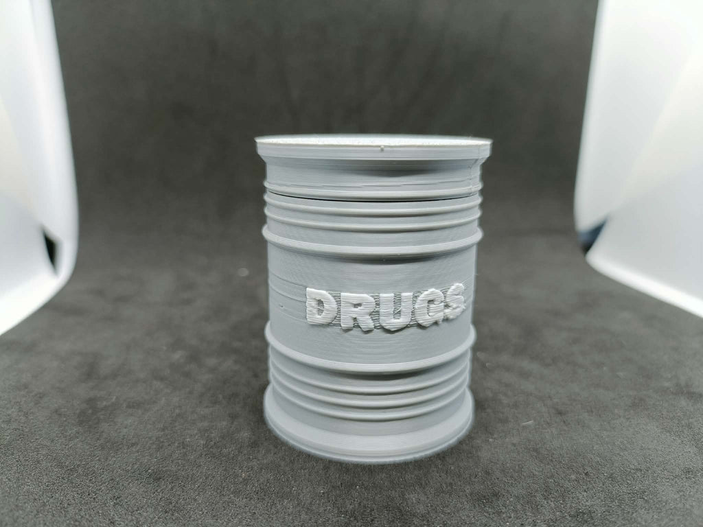 Pojemnik Beczka DRUGS Organizer na Tabletki Śruby Druk 3D 52mm