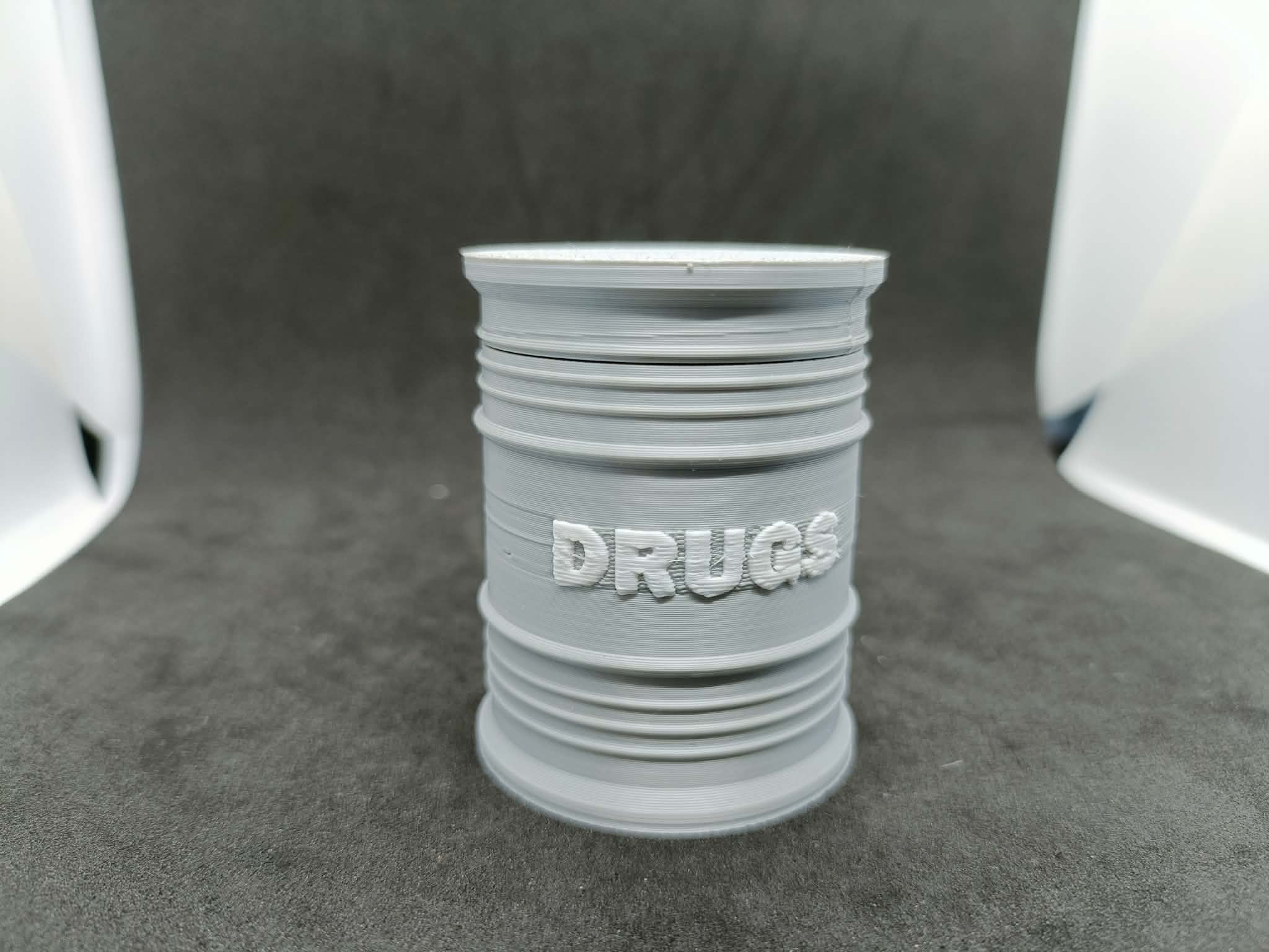Pojemnik Beczka DRUGS Organizer na Tabletki Śruby Druk 3D 52mm